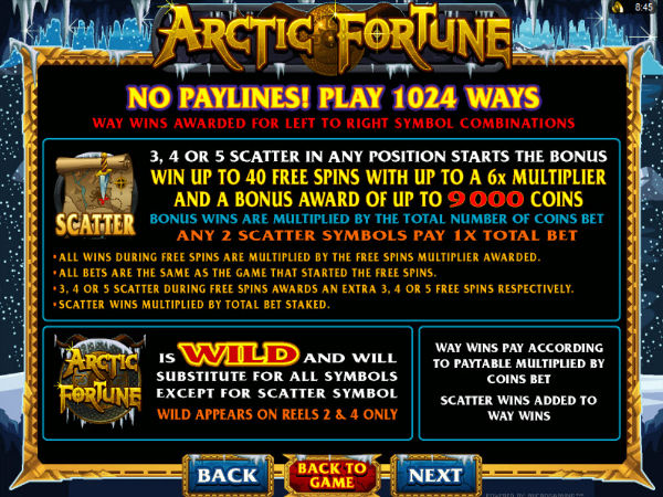 Arctic Fortune paytable screenshot