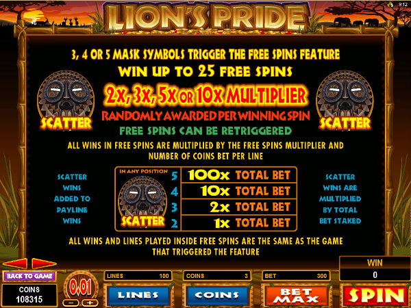 Lions Pride bonus screenshot