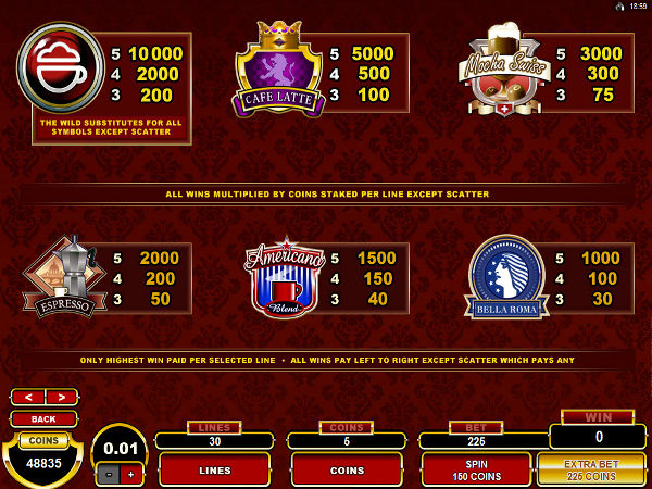 Cashooccino paytable screenshot