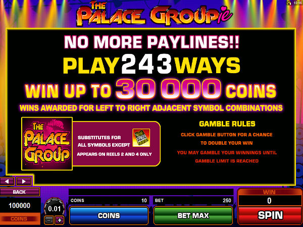 The Palace Groupie pay table screenshot