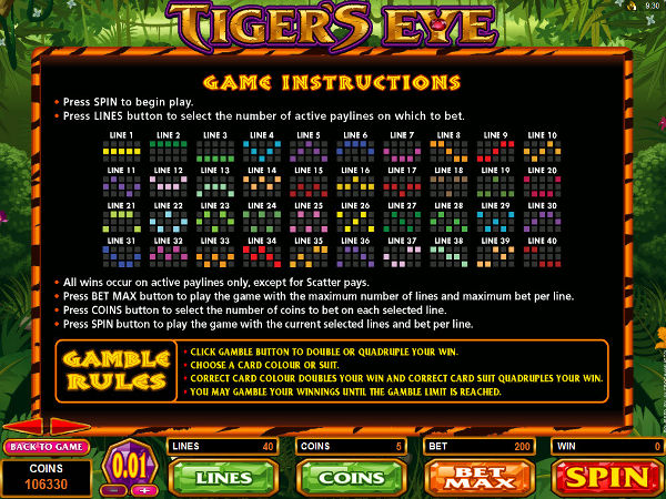 Tigers Eye pay table screenshot
